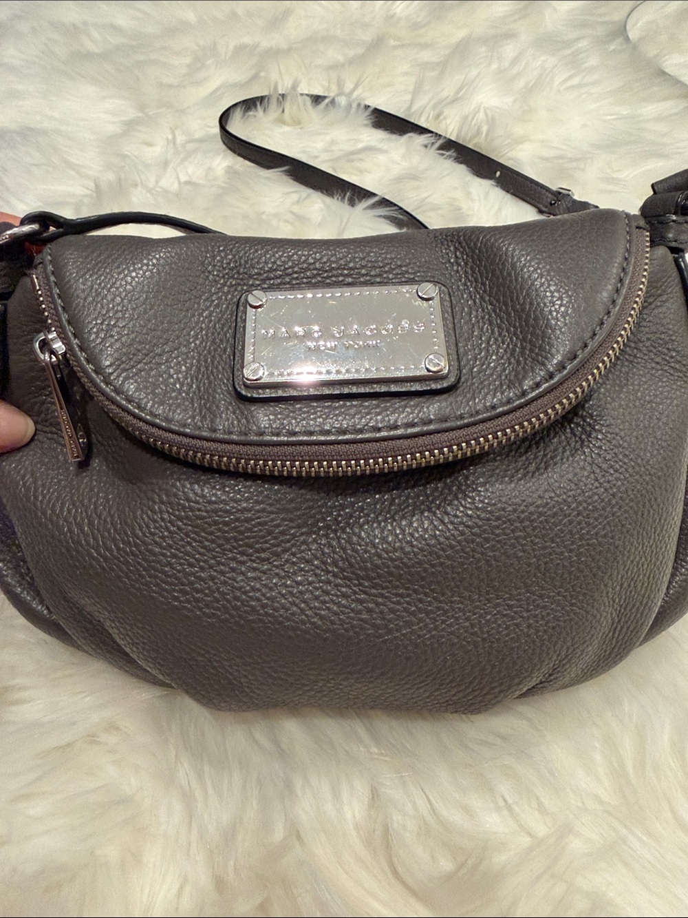 Marc Jacobs Natasha Mini Gray Pebbled Leather Crossbody Bag